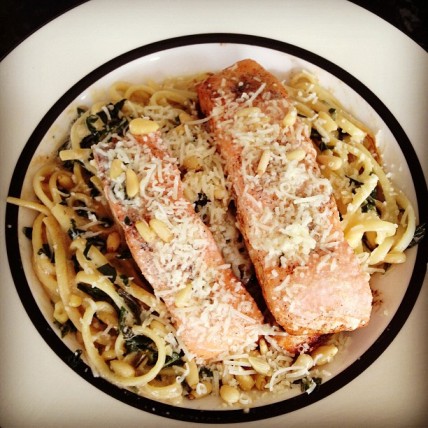 Potent Pan Fried Salmon with Linguine and Homemade Pesto from Hello Fresh