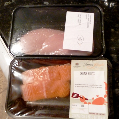 Hello Fresh chicken and salmon fillets